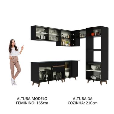 Armário de Cozinha Completa de Canto 402cm Preto Reims Madesa