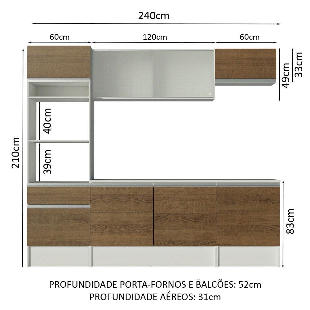 Armário de Cozinha Completa Madesa Topazio com Balcão e Tampo - Branco/Rustic